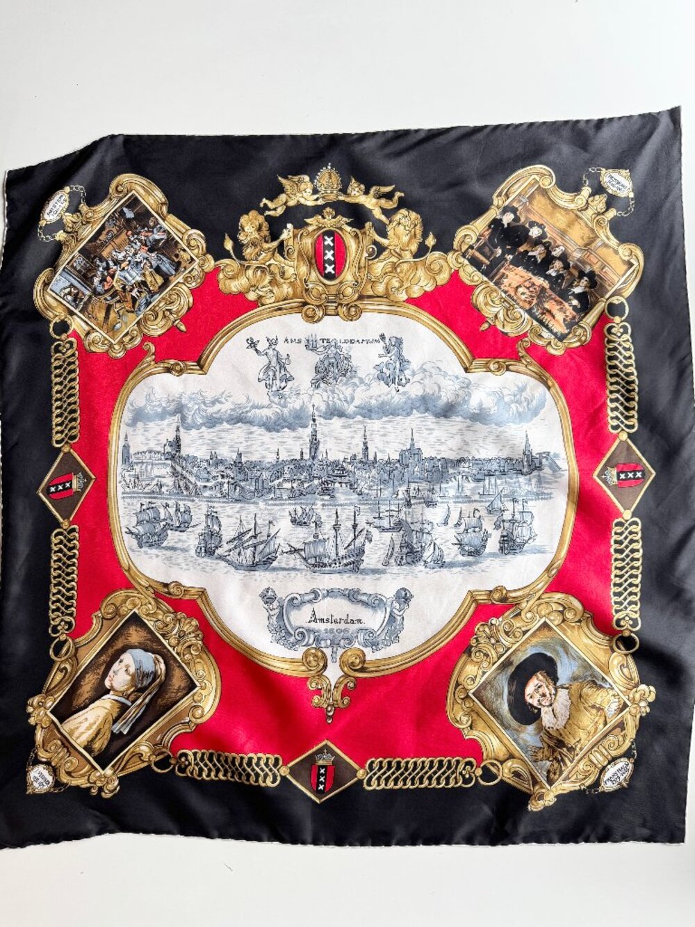 Vintage KLM Airlines Baroque Amsterdam 100% Silk Twill 30" x 30" Square Scarf